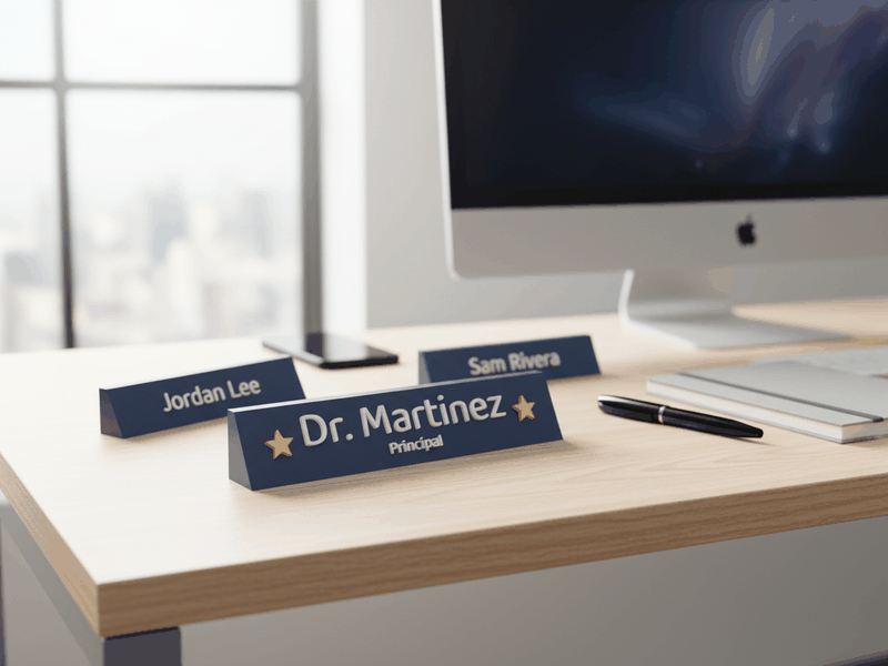 Desk Nameplate Studio — printed example