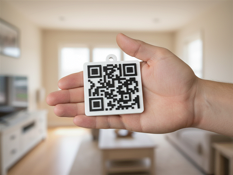 QR Keychain — printed example